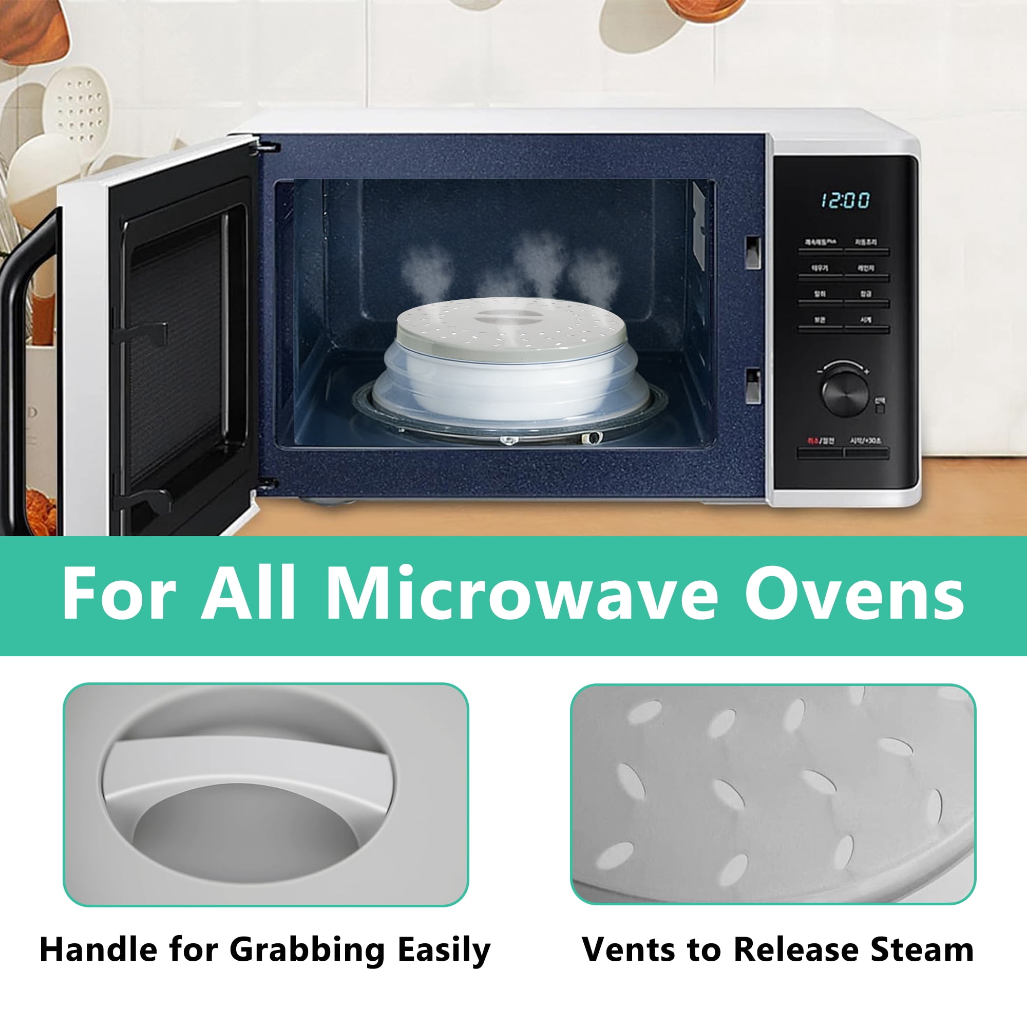 Collapsible Microwave Splatter Cover for Food, Foldable Microwave Food Cover with Steam Vents, Kitchen Plate Cover, Dishwasher Safe