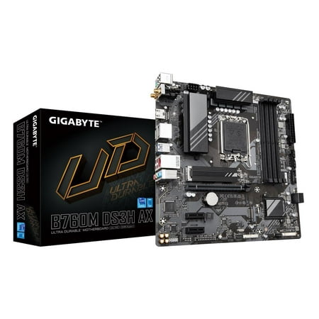 UPC: 0889523035726 | GIGABYTE B760M DS3H AX LGA 1700 Intel B760 M-ATX Motherboard with DDR5  2* M.2  PCIe 4.0  USB 3.2 Gen 2 Type-C  WiFi 6E  2.5GbE LAN  Q-Flash Plus  PCIe EZ-Latch