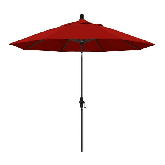 California Umbrella GSCU908302-5403 9 ft. Aluminum Market Umbrella Collar Tilt - Matted Black - Sunbrella - Jockey Red