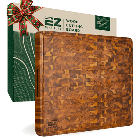 EZ FURNITURE 24 x 18 Inch Extra Large Acacia Wood Cutting Board  End Grain Cutting Board with Juice Groove and Handles  Large Wooden Cutting Board  Wooden Chopping Board for Meat  Vegetables  Fruit