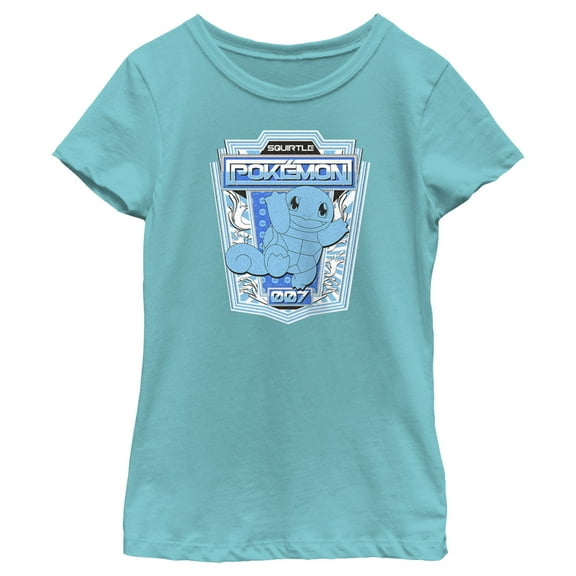 Girl's Pokemon Squirtle Metallic Badge  Graphic Tee Tahiti Blue X Large