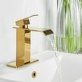 thumbnail image 3 of Waterfall Single Hole Single-Handle Low-Arc Bathroom Faucet With Supply Line in Brushed Gold, 3 of 7