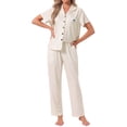 thumbnail image 2 of INSPIRE CHIC Women Button Up Pajama Sets Short Sleeve Shirt Long Pants Lounge Set Sleepwear 2026 XL Beige Polka Dots, 2 of 6