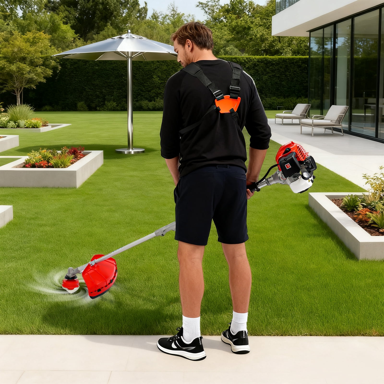 Peakora 51.7cc 2-Stroke Lawn Mower 1.4kw 6500rpm Grass Trimmer Gardener Hedge Shears for Parks, Yards