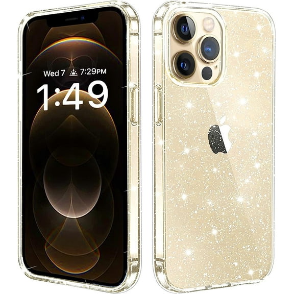 Entronix Clear Glitter Case for Apple iPhone 12 Pro Max, Hard Back Cover