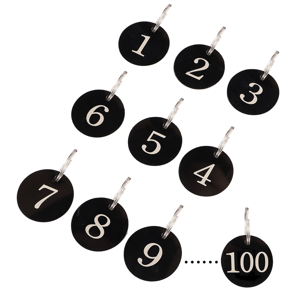 ROMANSENTIAL Engraved Number Tags Number Tag Rings Black Acrylic 100Pcs for Supermarket Use