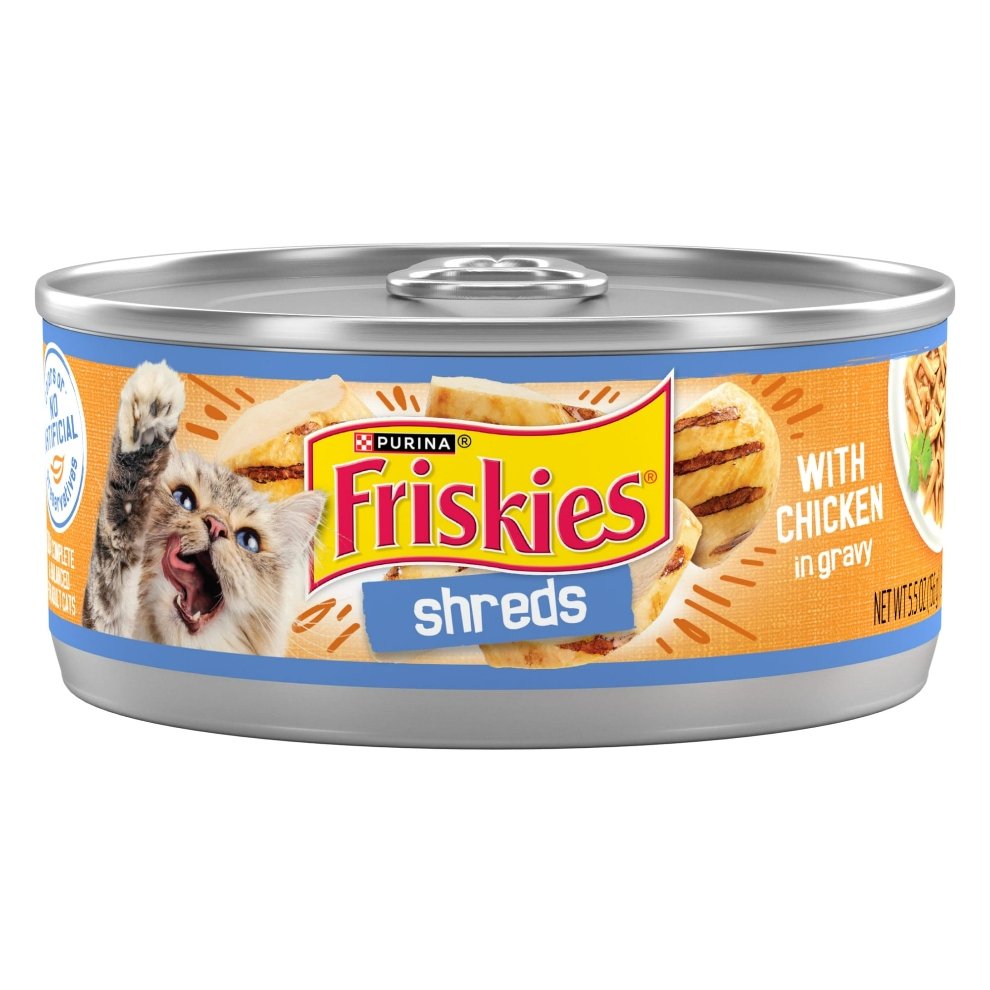 Purina Friskies Shreds, Chicken in Gravy, Wet Cat Food, 5.5 oz Can, 24 Pack