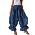 thumbnail image 3 of Lumtrix Womens Cotton Linen Wide Leg Balloon Pants Casual Cropped Ruffle Palazzo Flowy Pants with Pockets Navy 2XL, 3 of 6