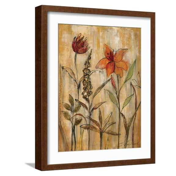 Art.com Aquarelle Garden II Premium Giclee Print by Silvia Vassileva, Brown Frame Wall Art, 17" x 21"