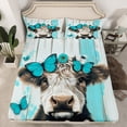 thumbnail image 2 of Homewish Kawaii Highland Cow Full Size Sheets, Blue Butterfly Animal Bed Sheets, Vintage Rustic Cabin Sheet Sets, Ultra Soft Bedroom Decor, 4pcs, 2 of 7