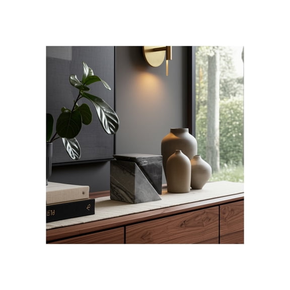 Modern Geometric Decorative Marble Object - Handcrafted Stone Accent Piece for Home, Office, Bedroom, or Living Room - Contemporary Minimalist Design - 4" Gray