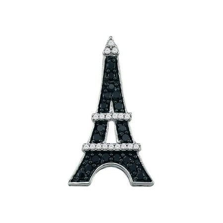 French Outdoor Pendant - 10kt White Gold Womens Round Black Color Enhanced Diamond Eiffel Tower France Pendant 1/3 Cttw