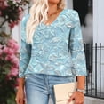 thumbnail image 4 of CYMMPU Women's Summer Fall Tunic Tops Casual Business Work Blouses Floral Printed Flowy Blouse 3/4 Length Sleeve Basic Tees V-Neck Shirts 2025 Clothes Sky Blue XXXL, 4 of 8