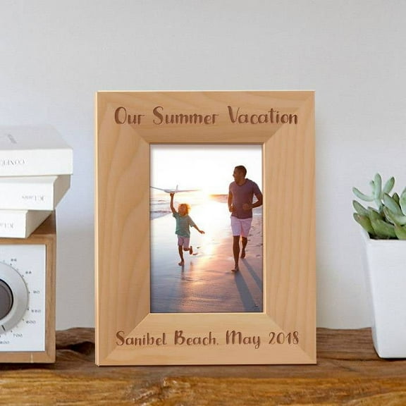 Our Summer Vacation Personalized Wooden Picture Frame 3 1/2" x 5" Brown (Vertical)