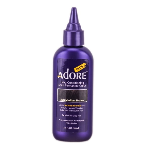 Adore PLUS 376 Medium Brown , ADORE Creative Image Shining SEMI-PERMANENT Hair Color, NO Ammonia, Peroxide, or Alcohol, Haircolor Semi Permanent Dye - Pack of 1 w/ SLEEKSHOP 3-in-1 Brush Comb