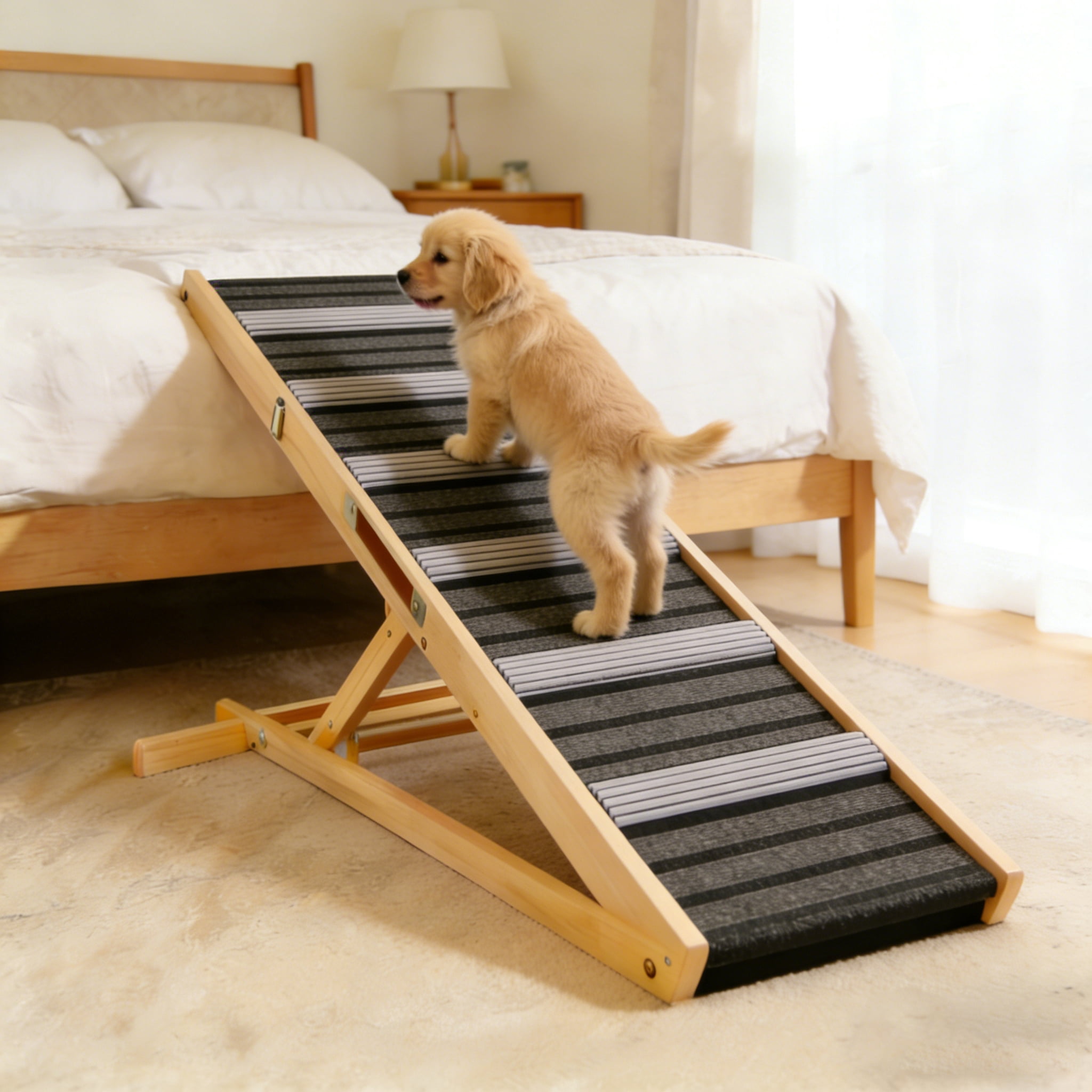 Upgraded Dog Ramp for Couch, 6 Adjustable Height 14'' to 25'', Portable Stable Pet Sofa Ramp with Non-Slip Pad, Anti-Slip Pet Stairs Ramp for Small Dogs, Elderly & Injured Pets