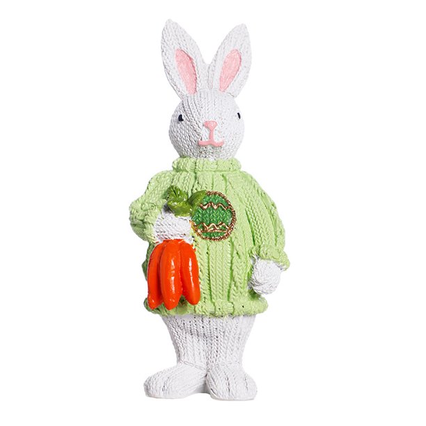 Figura de conejo de Pascua de resina con flores y zanahorias, adorno de mesa de primavera para decoración de escritorio, oficina y hogar.