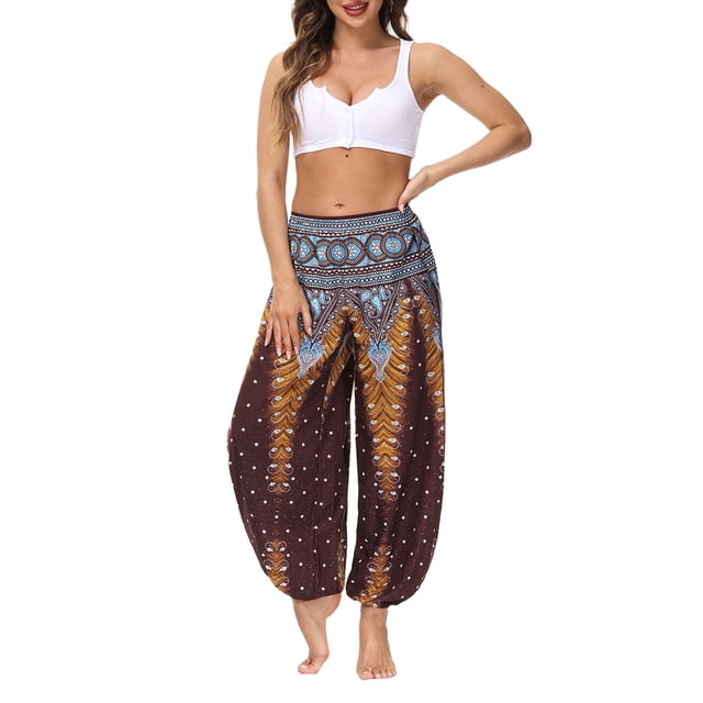 Txlixc Pantalones de entrenamiento para mujer, estampado digital bohemio, pantalones de yoga sueltos con lado dividido Txlixc Estilo de ocio