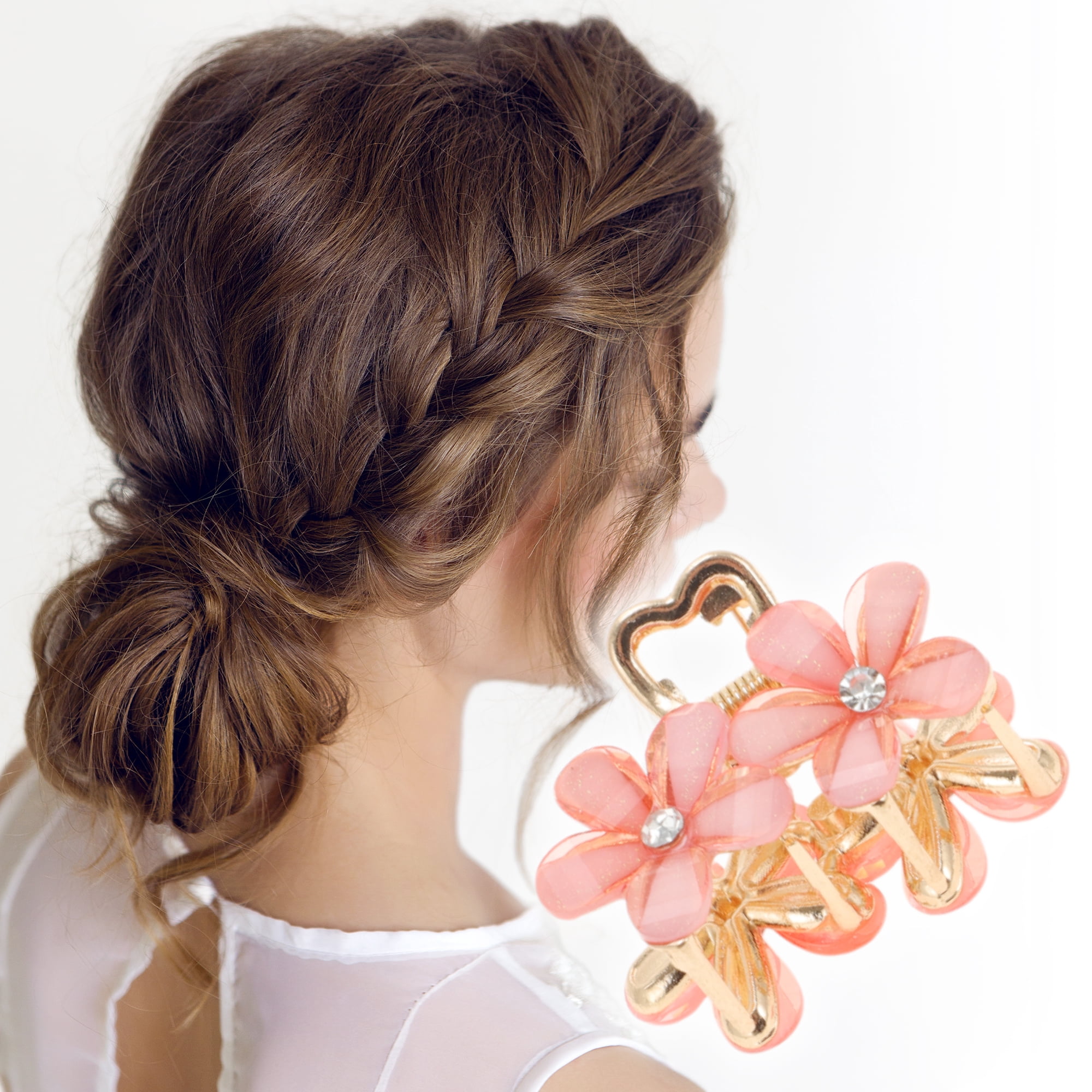 Unique Bargains Fashion Double Flower Hair Clips Purple Gray Blue White Pink 5 Pcs
