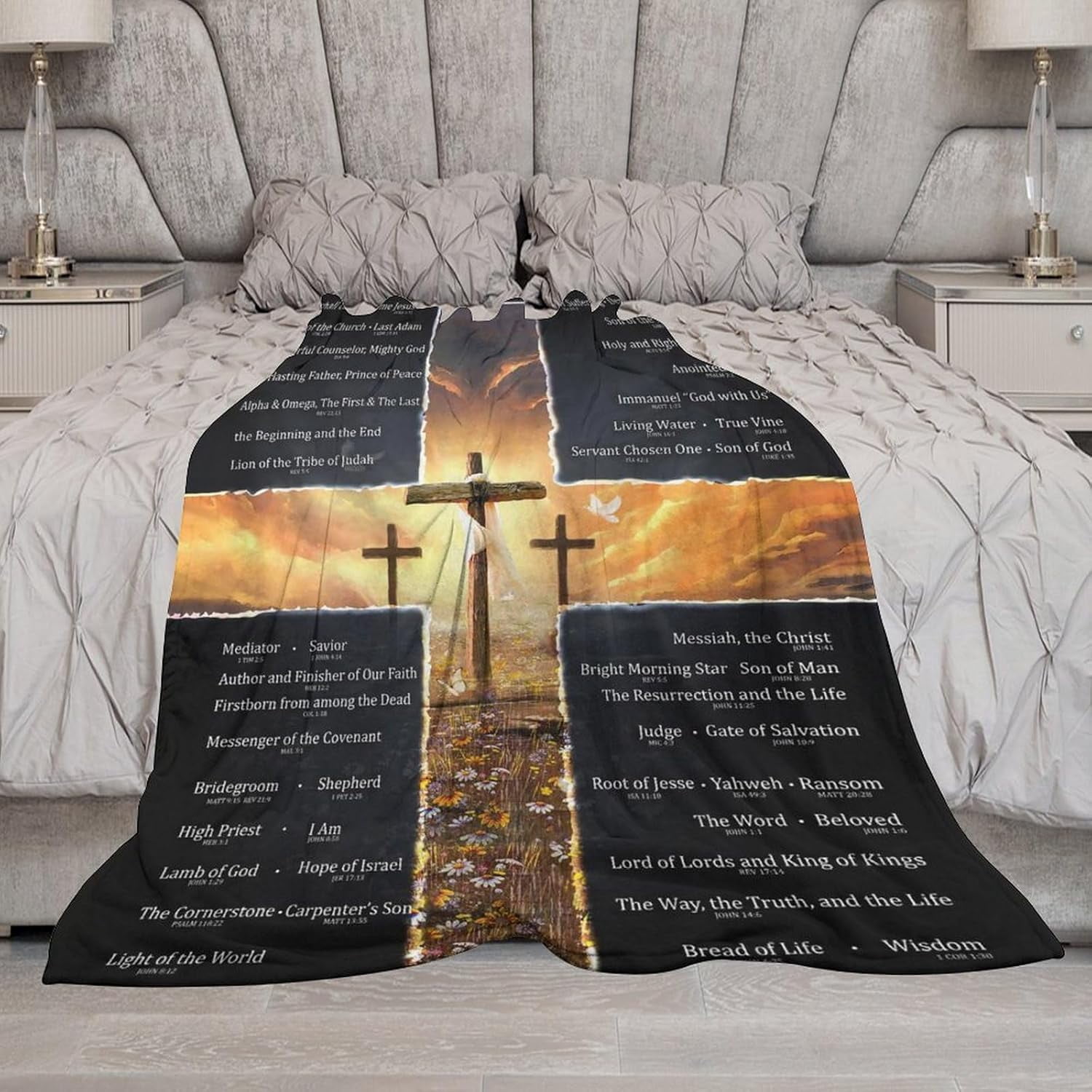 Christian Cross Bible Verse Blanket Christ Religious Throw Blanket Jesus Scripture Faith Catholic Inspirational Gifts for Women Men Winter Warm Soft Plush Fleece Flannel Blanket for Adult Kids 50"x60"