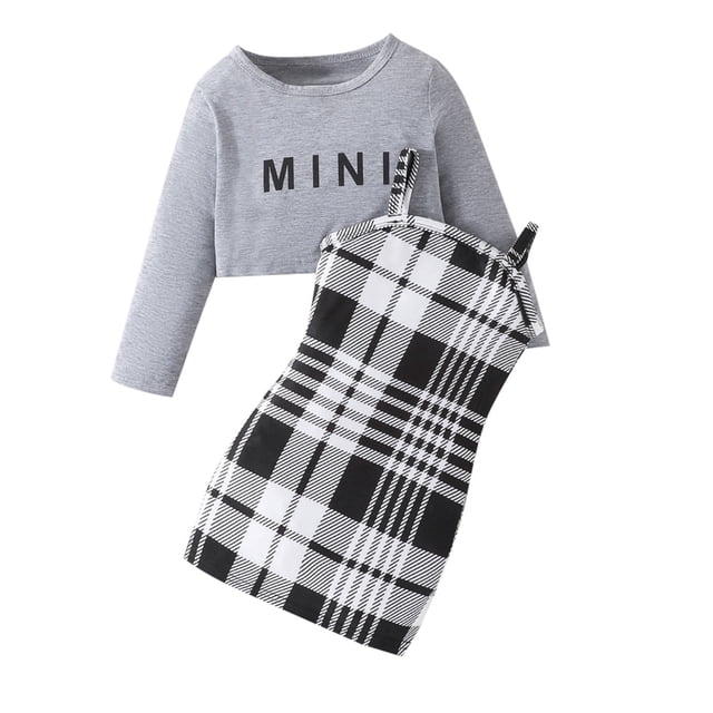 Ensemble de 2 Pcs Robes d'Été Sans Manches pour Filles avec Haut Court à Manches Courtes Taille 6-7 Ans Tenues Mode Filles