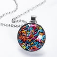thumbnail image 2 of Graffiti Glass Design Circular Pendant Necklace - Elegant Jewelry Piece, 2 of 5