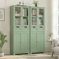 thumbnail image 3 of Homfa Bathroom Cabinet, 3-Tier Wood Tall Linen Storage Cabinet with 2 Drawers and 4 Doors for Living Room Office, Green, 3 of 7