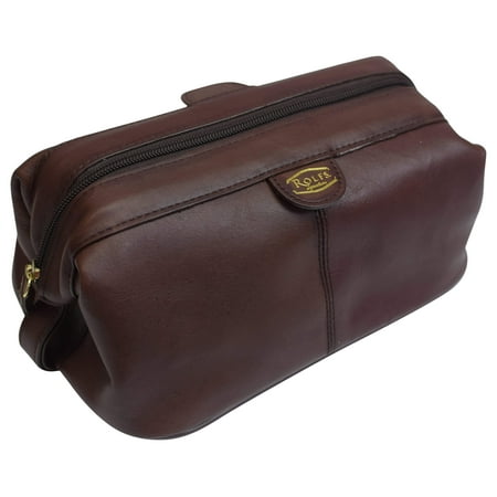 Rolfs Genuine Leather Shaving Bag Mens Travel Bathroom Kit Dopp Clean