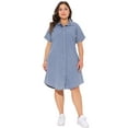 thumbnail image 3 of DARING DIVA Plus Size Denim Short Sleeve Button Down Dress 1X Light Blue, 3 of 6