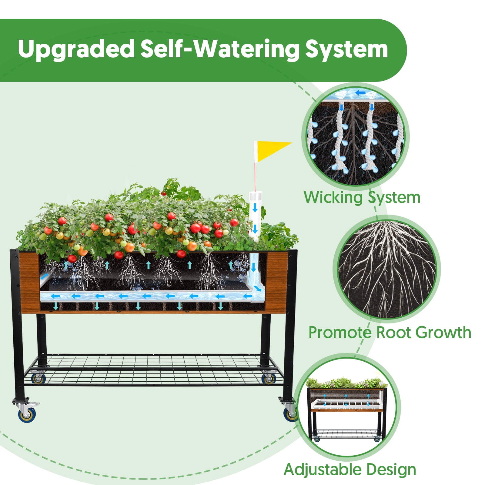 Raised Garden Bed with Legs and Wheels, Self-Watering Planter Box, 48x24x30 in Elevated Raised Bed with Drainage Hole, Built to Withstand Sun, Rain, and Wind for Up to 2 Years