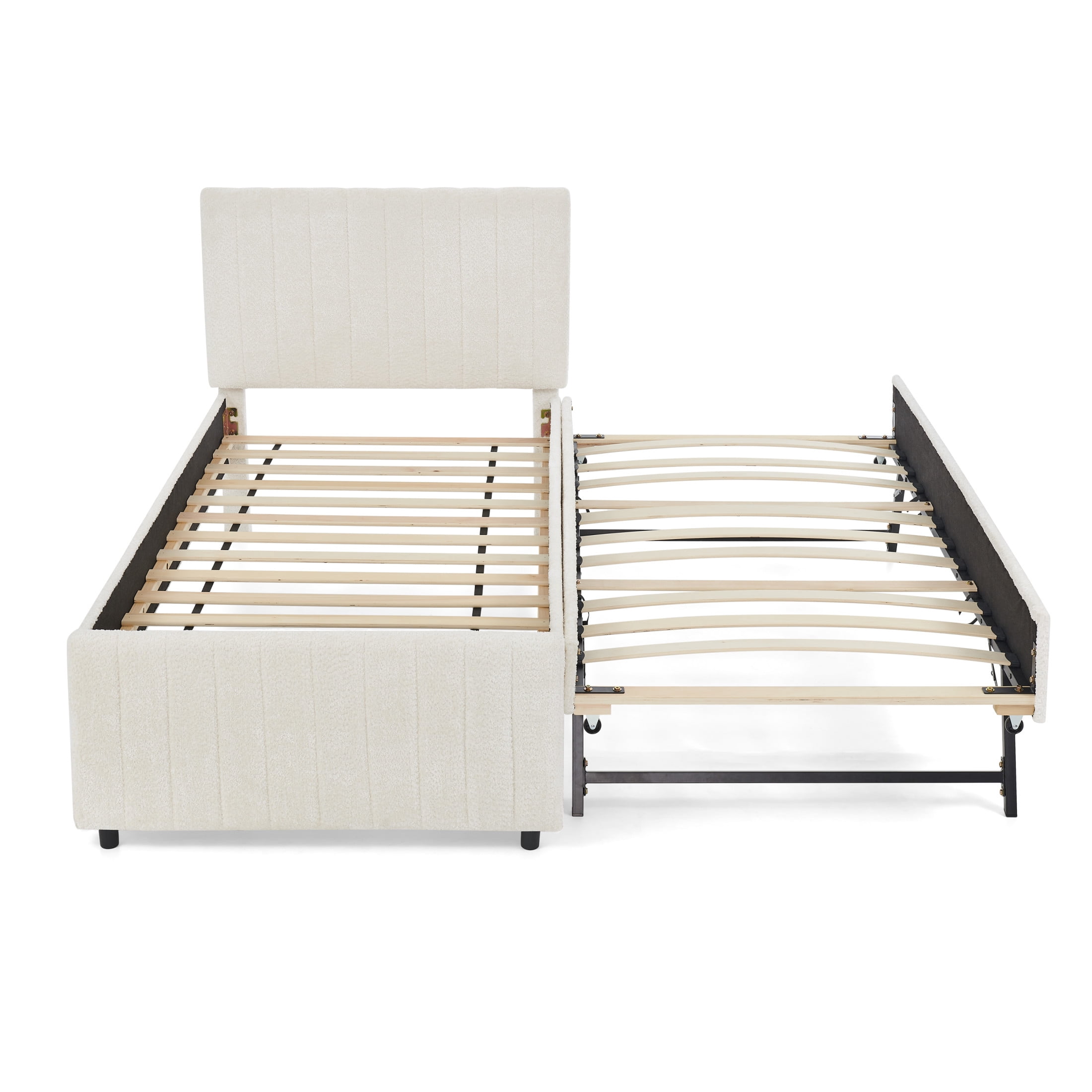 Noble House Fioren Twin Size Chenille Upholstered Bed Frame, Space Saving Daybed with Hidden Trundle, Beige