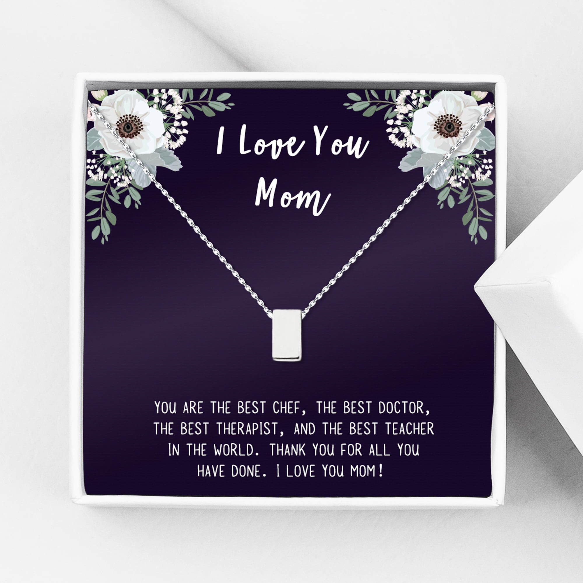 Personalized Card for Mother's Day Necklace, Mother's Day Card with Infinity Necklace, Custom Jewelry with Card for Mom, Daughter's Gift to Mom Card Necklace [Silver Cube, Personalized Card]