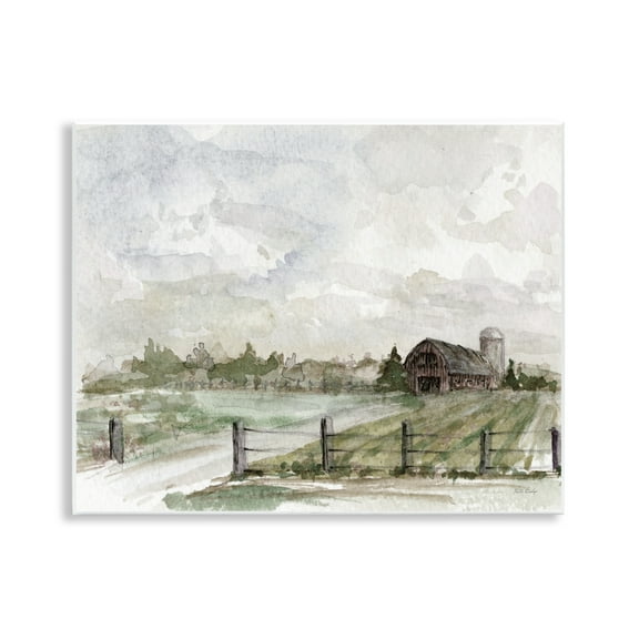 Stupell Industries Rustic Barn & Fence Landscape Painting Unframed Art Print Wall Art, 14 x 11