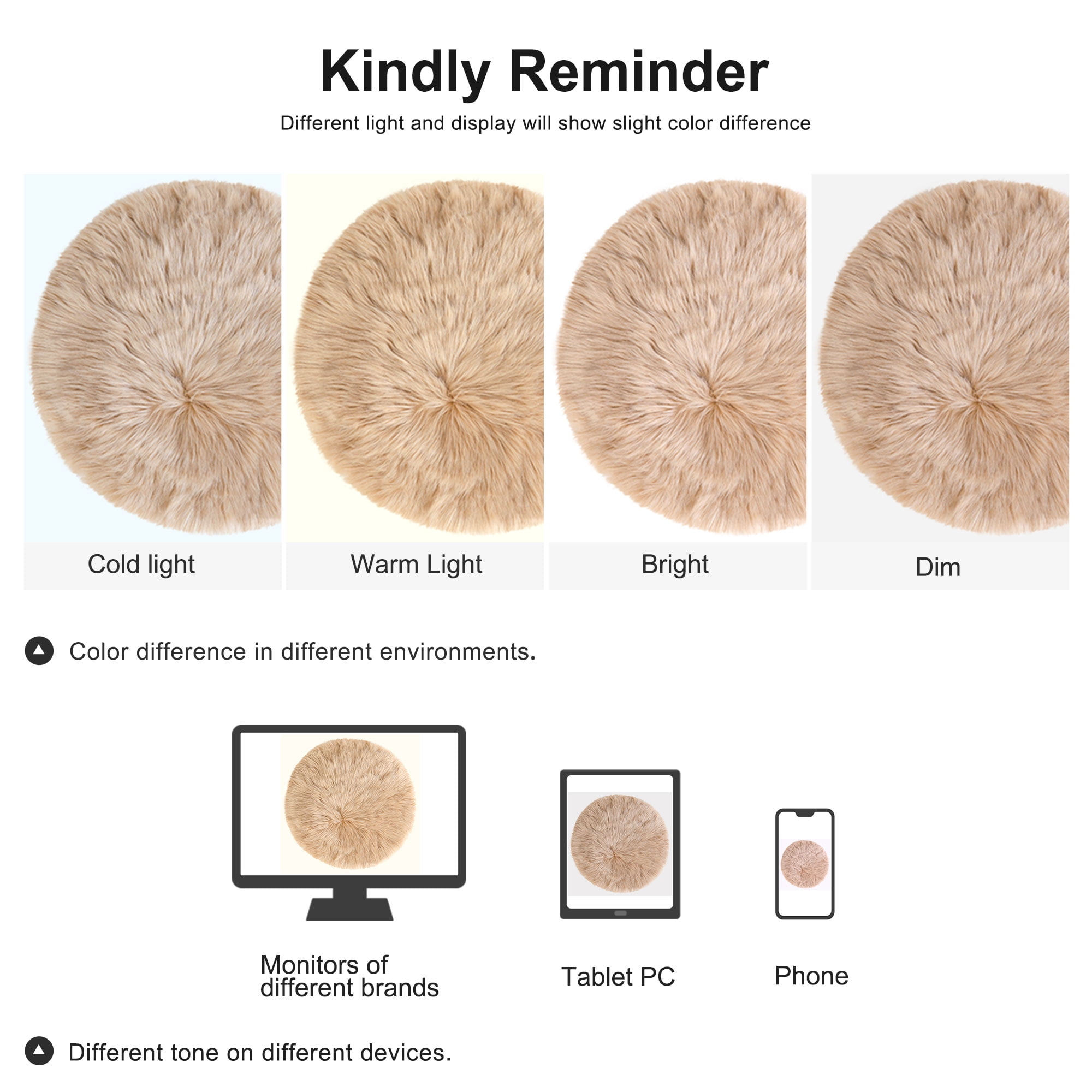 Unique Bargains Artificial Animal Wool Soft Faux Fur Sheepskin Plush Area Rug Khaki 2x2 Feet Round