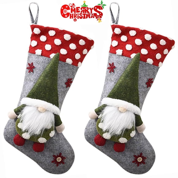 2 Pcs Christmas Stockings 3D Gnomes Santa Personalized Christmas Stocking for Christmas Decoration, Haing Fireplace, Stairs, Christmas Tree (20 inch)