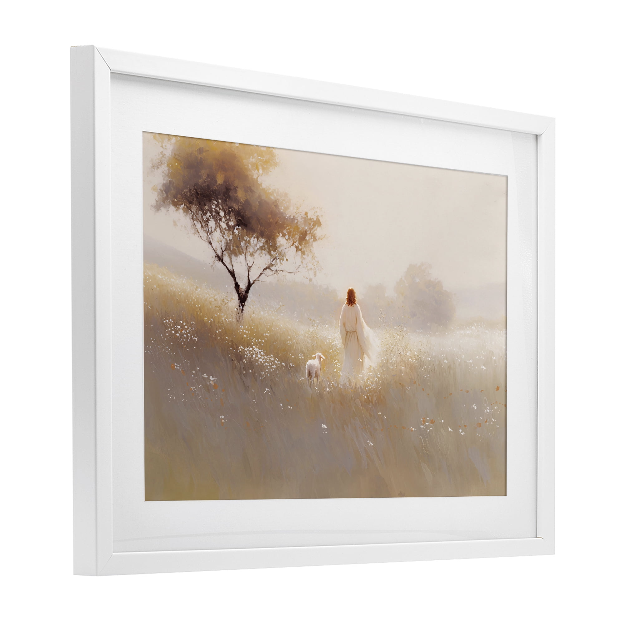 Stupell Industries Spiritual Shepherd & Lamb White Framed Print Under Glass, design by Jacky Ngan