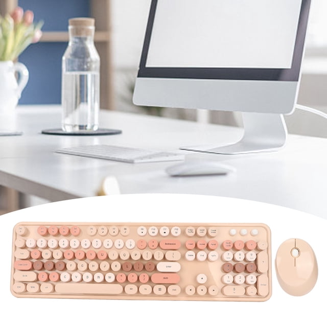 Punk Keyboard Mouse Kit for Girls, Cute Ergonomic 104 Keys, Retro Typewriter Style with Adjustable Bracket for Relaxed Angle, Wide Application for Home Office Work Gaming