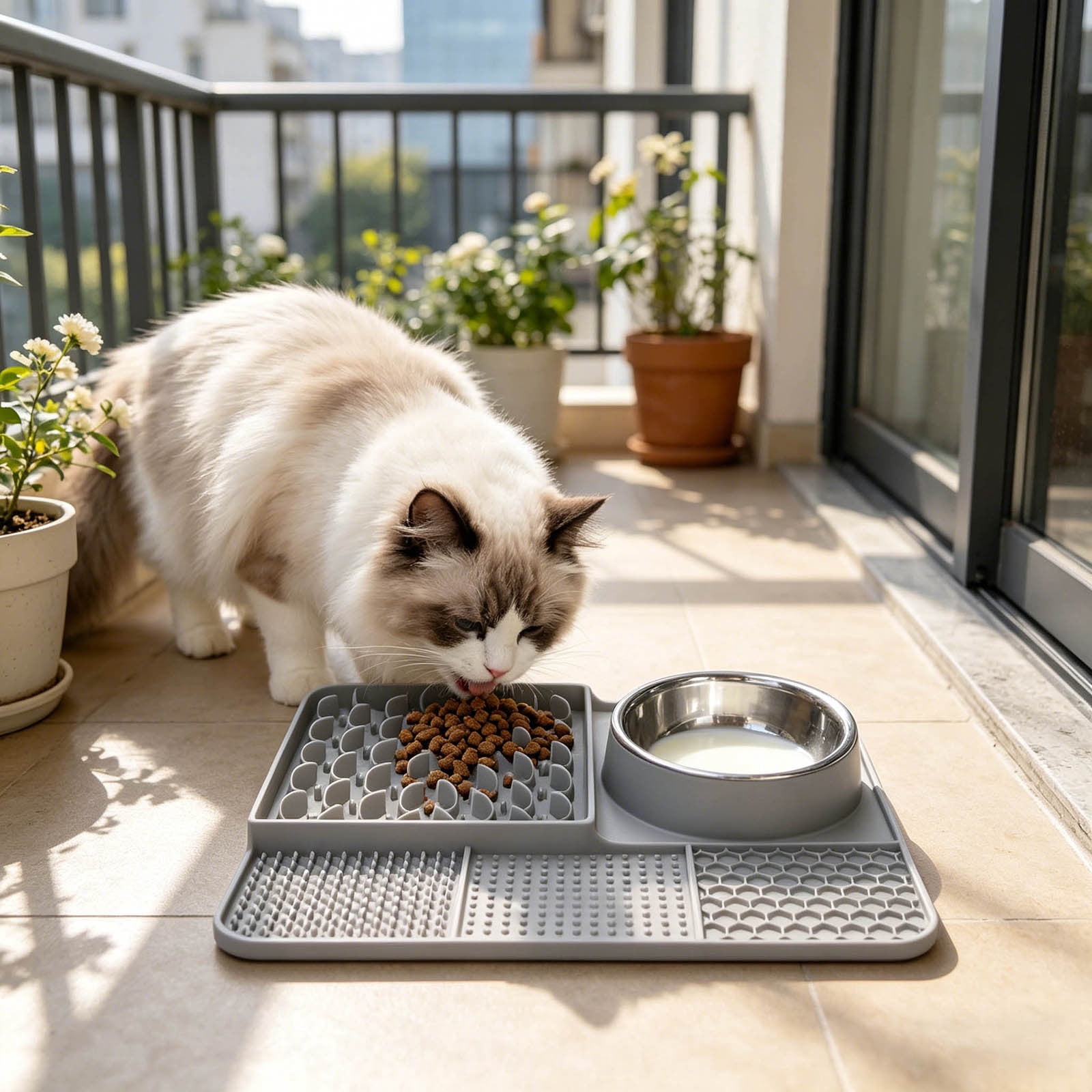 Licking Pad 5âInâ1 Silicone Slow Feeding Mat Suction Cup Antiâ Feeder Detachable Stainless Steel Bowl StressâRelief Set For Cats Dogs Puppies Daily Use 13.0 x 9.8 in Grey