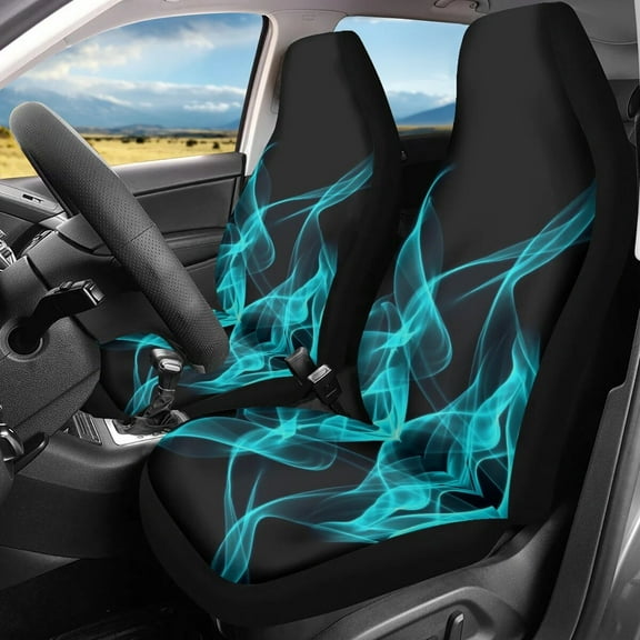 2pcs Front Car Seat Covers Automobile Protector Soft Universal Blue Fire Pattern Luxury For Most SUV Truck Van Car Accessories