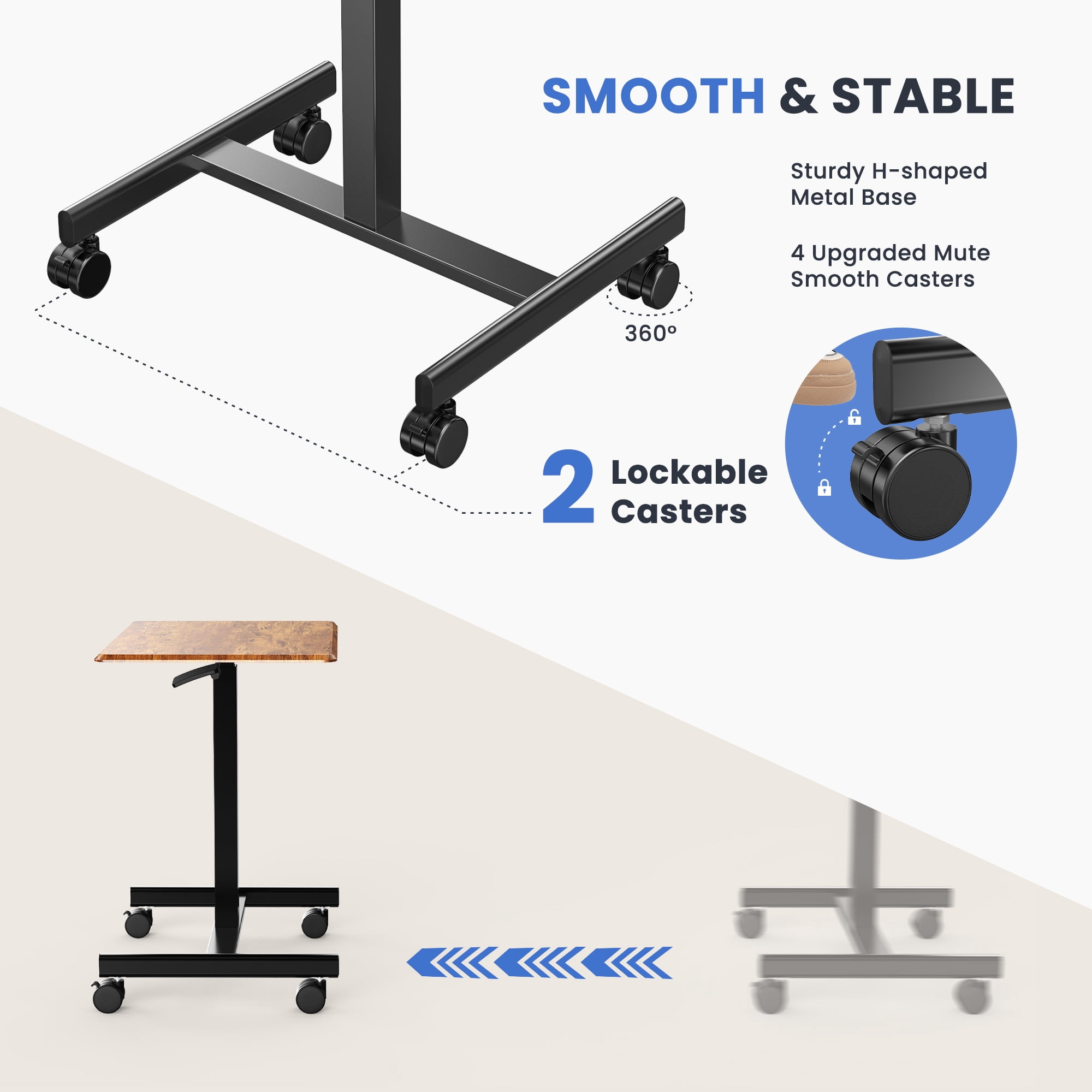 EDX Small Standing Desk, Mobile Portable Rolling Desk with Lockable Wheels & Adjustable Height , for Home Office, Rust Brown