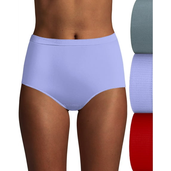 Women's Bali DFAK88 Comfort Revolution Microfiber Brief Panty - 3 Pack (Gry, W Lake, Vntge Car 8/9)