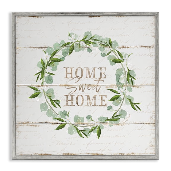Stupell Industries French Country Sweet Home Eucalyptus Wreath Gray Framed Giclee Art, 24 x 24, by Jennifer Pugh