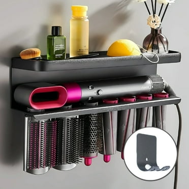AIWFL Wall Mount Hair Dryer Holder, 7-Hole Metal Curling Iron Holder, 2-in-1 Hair Tool Organizer for Bathroom, Black