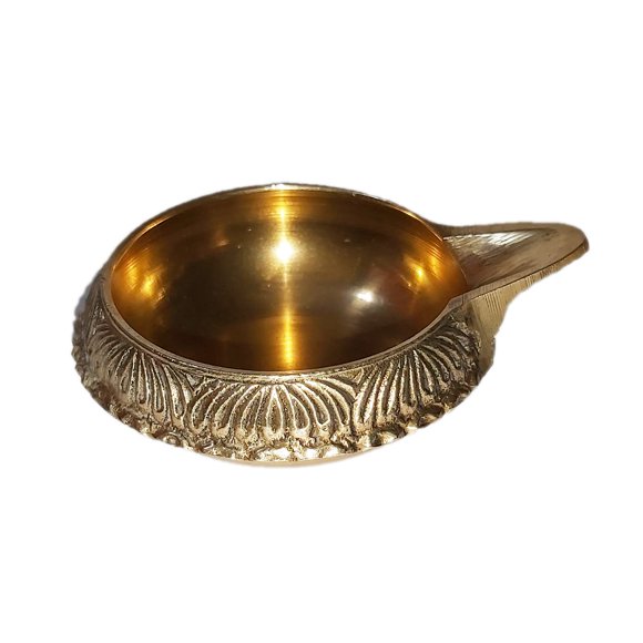 Handmade Indian puja Golden Oil lamp for Diwali Pooja Article akhand Diya for Pooja Purpose (Diya-05)
