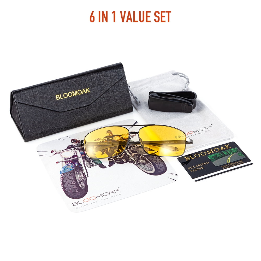 Bloomoak Polarized Night Driving Glasses for Men & Women, Pilot Sunglasses Ultra Lightweight Al-Mg UV400 Protection