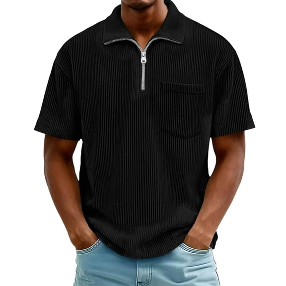Mens Big and Tall Spring Clothes, Short Sleeve Shirts for Men Fashion Loose Fit Corduroy Half Zip Up T-Shirts with Pockets