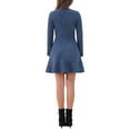 thumbnail image 3 of Vestido elegante de manga larga con volantes de cuello redondo de ante sintético para mujer Inspire Chic, color azul oscuro, 3 of 6