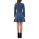 thumbnail image 3 of Vestido elegante de manga larga con volantes de cuello redondo de ante sintético para mujer Inspire Chic, color azul oscuro, 3 of 6