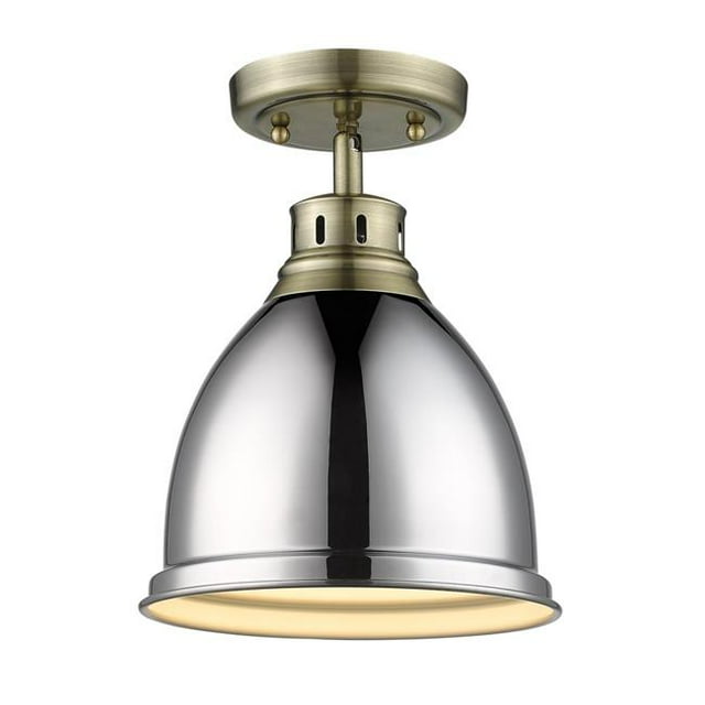 Golden Lighting 3602-FM AB-CH Support Encastré en Laiton Vieilli avec Abat-Jour Chromé