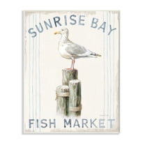Stupell Home Décor Industries Fish Market Sea Gull Bird Animal Beach Ocean Design Wood Plaque by Danhui Nai
